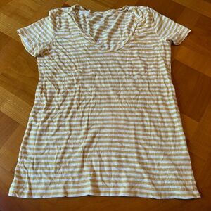 Caslon XS Yellow Stripe Tee T-Shirt V Neck Soft Comfy Casual Summer